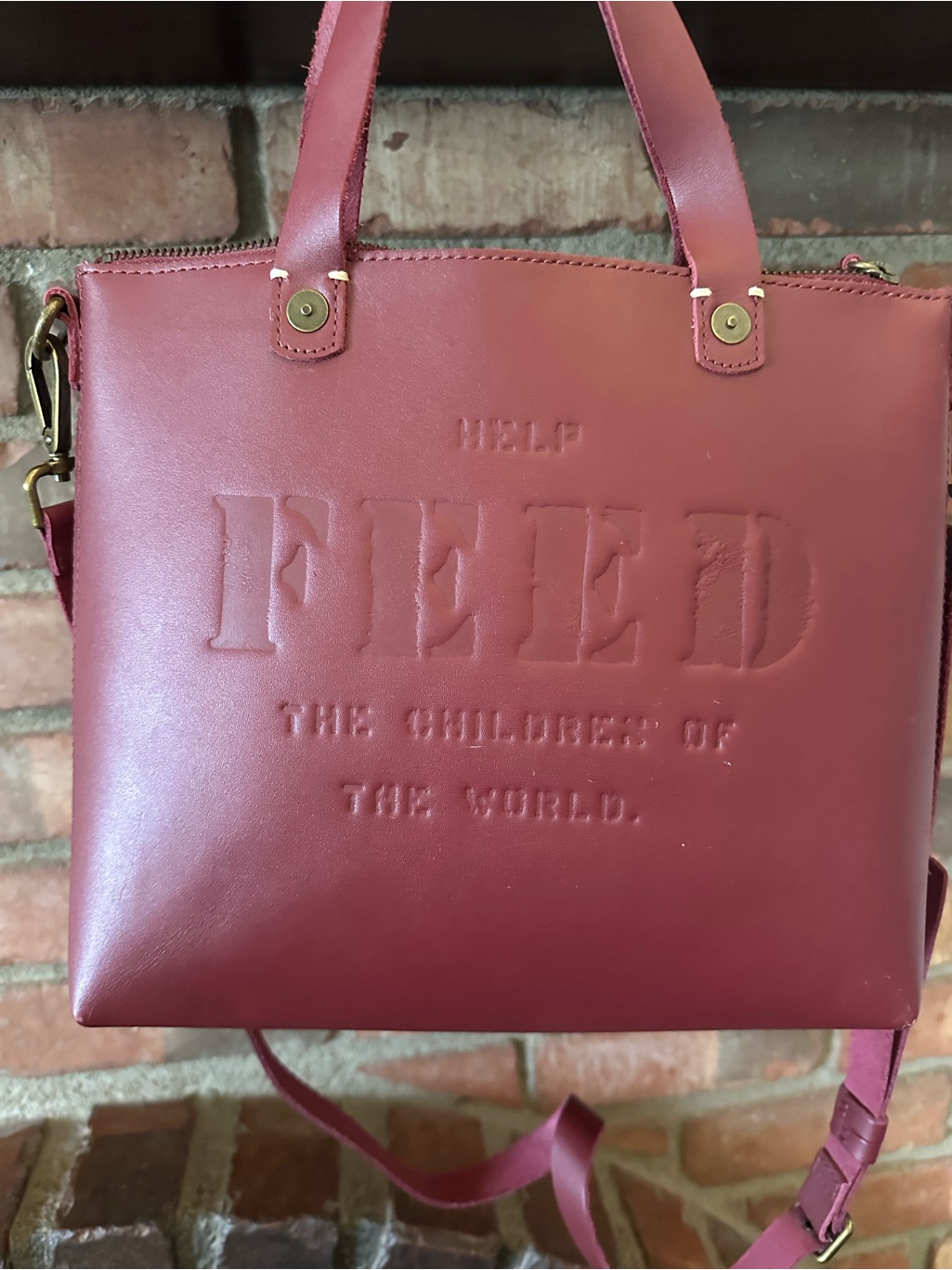 Feed Embossed Leather Satchel In Deep Berry